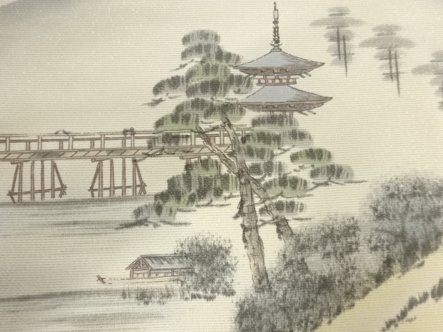 アンティーク　風景模様名古屋帯